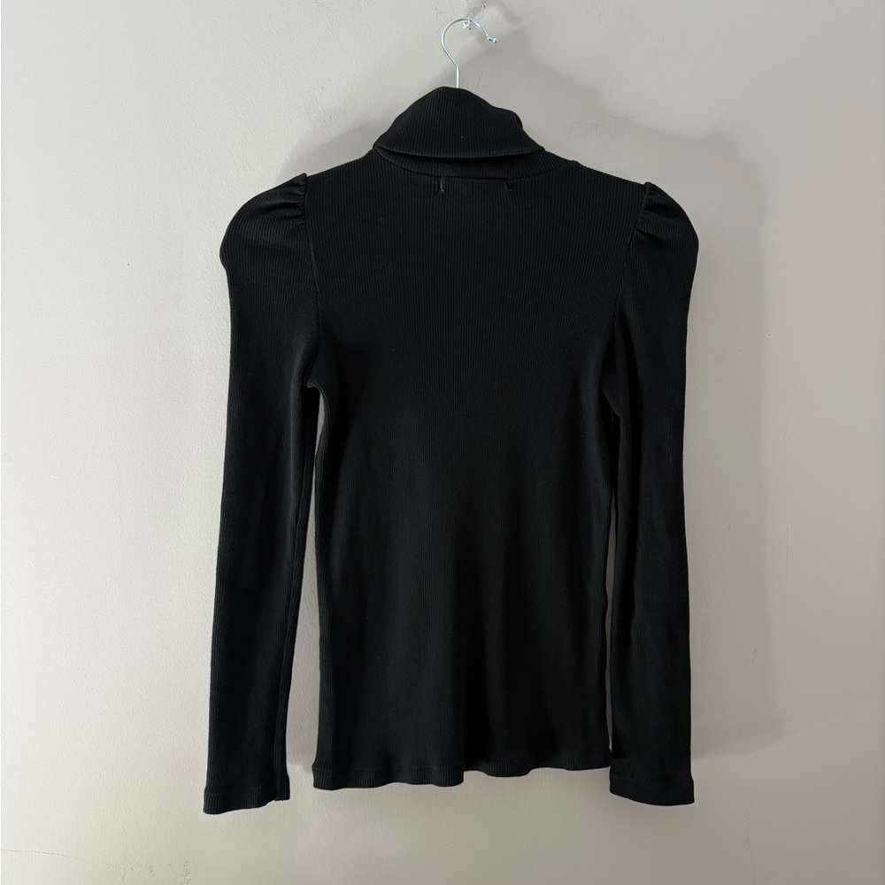 AMO Puff Sleeve Turtleneck Ribbed Long Sleeve Shirt Minimalist Black - Picture 4 of 6